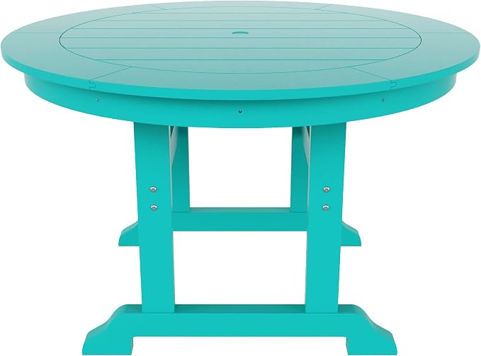 WestinTrends Ashore 5 Pieces Adirondack Outdoor Dining Set, All Weather Poly Lumber Slatted Modern Farmhouse Patio Furniture Set, 47" Trestle Round Table and 4 Adirondack Dining Chair, Turquoise