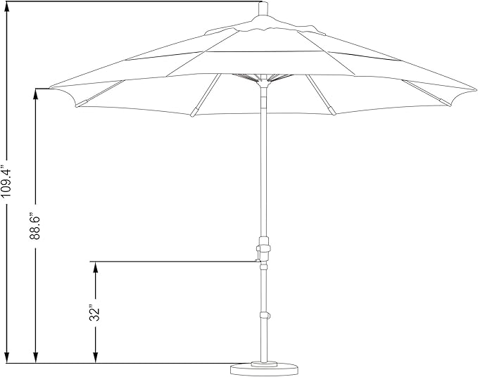 California Umbrella 11' Rd. Fiberglass Rib Patio Umbrella, Crank Lift, Collar Tilt, White Pole, Taupe