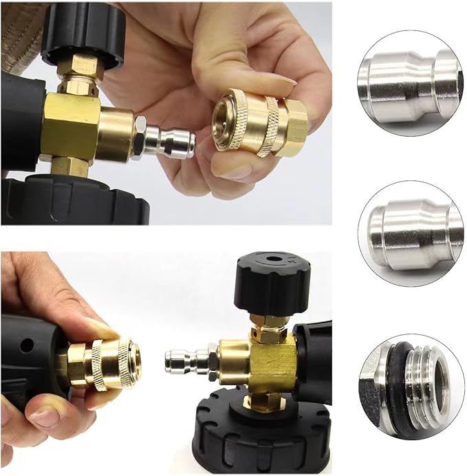 2 Pack Pressure Washer Adapter Set Quick Connect Kit 14mm M14x1.5 to 1/4 Inch Connector Fittings Plug Gun to Hose for Patio Lawn Car Pressure Water Gun Washing Foam Bottle Spray Nozzle