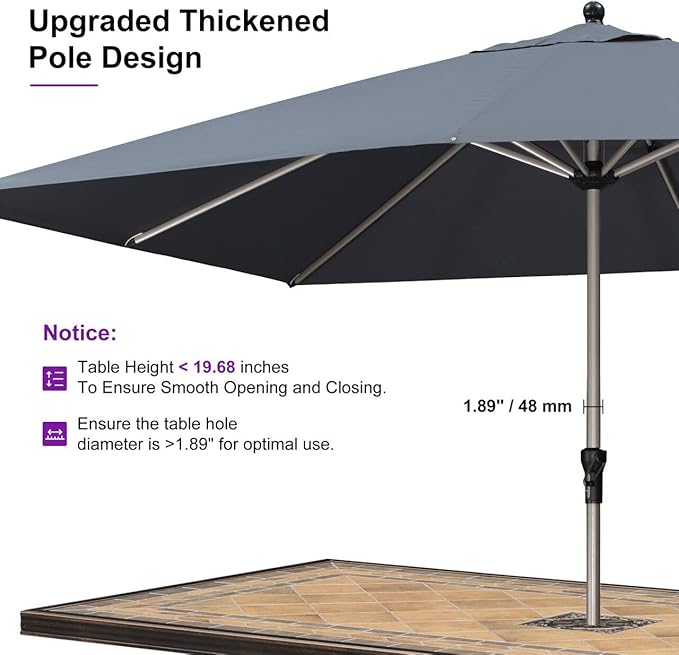 PURPLE LEAF 9' x 11' Rectangle Paito Outdoor Umbrella for Patio, Aluminum Table Umbrella for 3 Year Fade Resistant, Sturdy Pool Market Umbrella for Deck Garden, Patio or Lawn