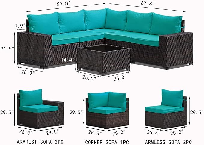 8 Pieces Outdoor Patio Furniture Sets w/55000 BTU Propane Fire Pit Table,Wicker Conversation Sofa,Includes 6 All-Weather High Back PE Rattan Seating Components w/Coffee Table&Gas Fire Pit,Blue