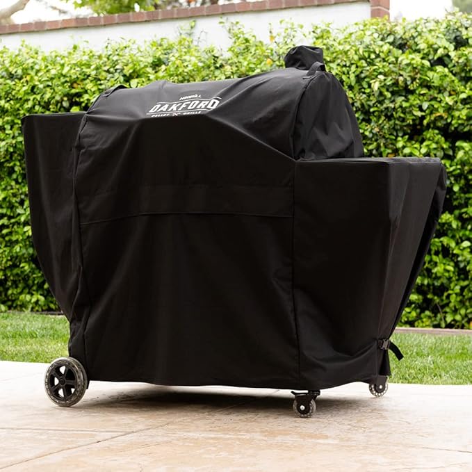 Oakford Heavy-Duty Pellet Grill Cover, Compatible with Oakford Wood Pellet Grill Model 910-05003, Full-Length BBQ Cover with Vented Mesh and Secure Straps, Black - 700-05003