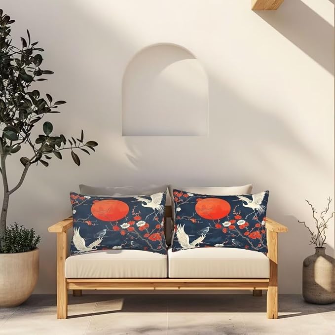 Outdoor Pillows Waterproof Set of 2 Outdoor Pillow Covers 16x24 Inch, Japan Throw Pillows China Pillow Covers, Summer Garden Decorative Pillows Outdoor Pillows for Patio Furniture Car Home Decor-hs429