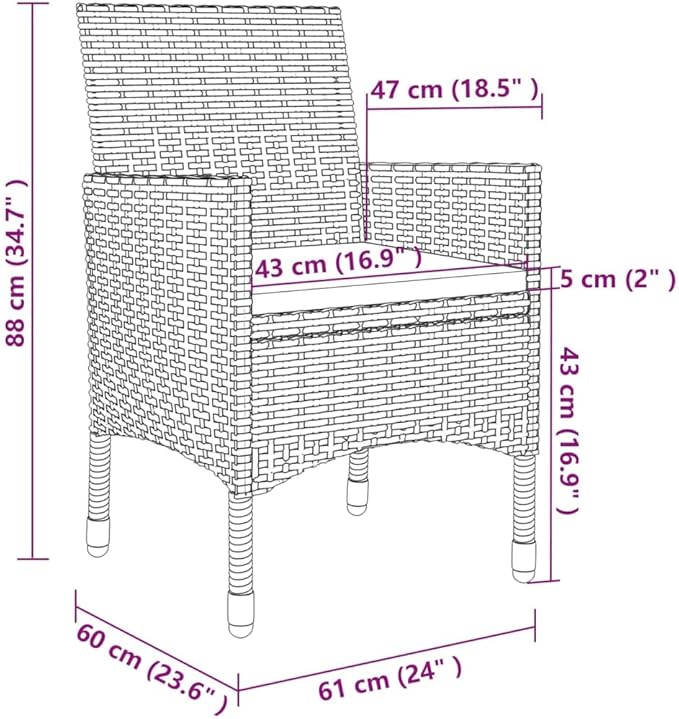Patio Dining Set with Cushions,Patio Lounge Set,Outdoor Table and Chairs Set,Terrace Conversation Set Furniture,Outdoor Furniture,for Garden,Backyard,3 Piece Poly Rattan and Glass