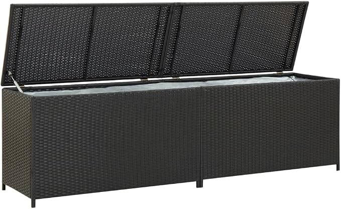 Outdoor Rattan Wicker Garden Storage Box, Patio Deck Storage Box, Patio Storage Container for Indoor, Patio Furniture Cushions, Pool Supplies,Poly Rattan 78.7"x19.6"x23.6" Black,-233