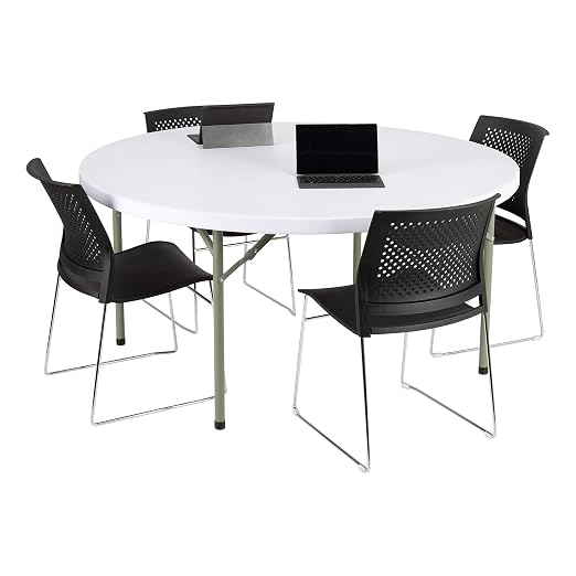 Norwood Commercial Furniture 5' Round Multipurpose Plastic Folding Table for Parties and Events, Portable Blow-Molded Indoor/Outdoor Event Table, White