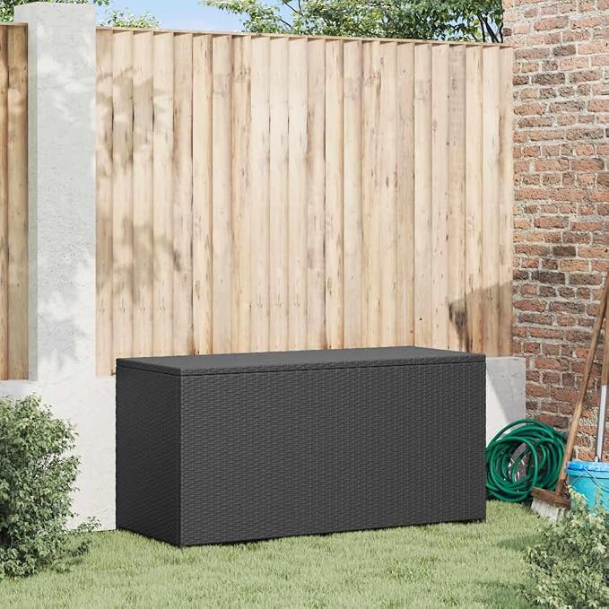 Powder Coated Steel Rattan Storage Box Outdoor Storage Box for Garden Cushions Gas Lift Outdoor Gear Container for Patio