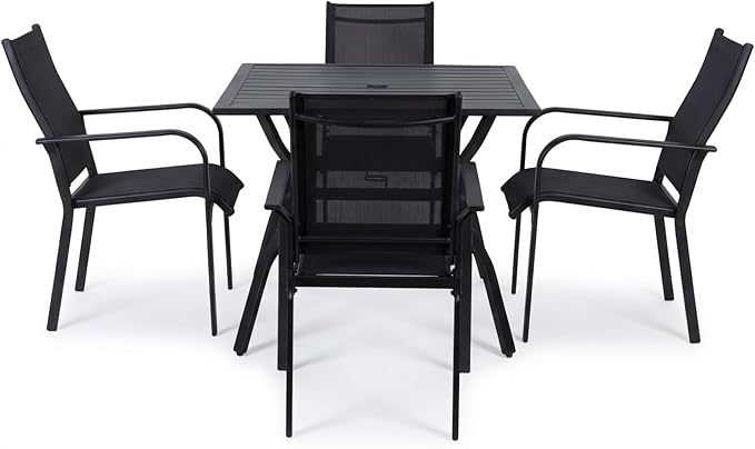 5-Piece Outdoor Dining Set, Patio Furniture Set with 4 Regular Chairs, Patio Dining Set with 1 Rectangular Table for Garden, Backyard, Poolside, Deck, Black
