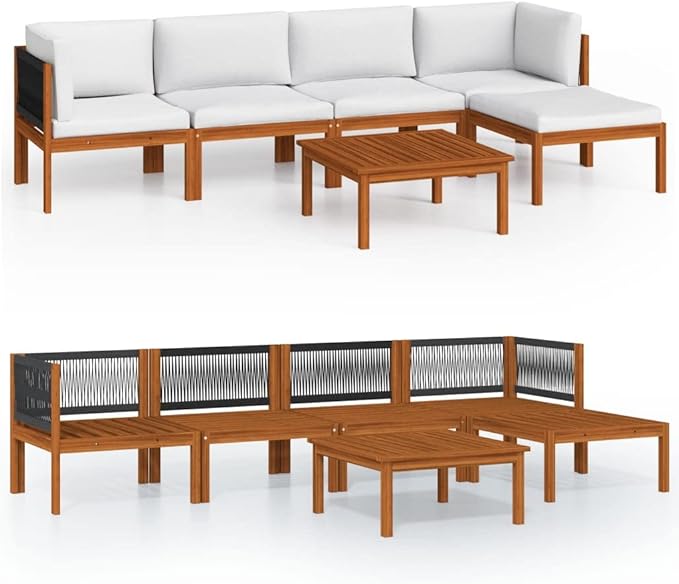 Patio Lounge Set with Cushions,Outdoor Patio Furniture,Outdoor Chat Conversation Set,for Patio,Backyard,Garden,Outdoor,6 Piece Cream Solid Acacia Wood
