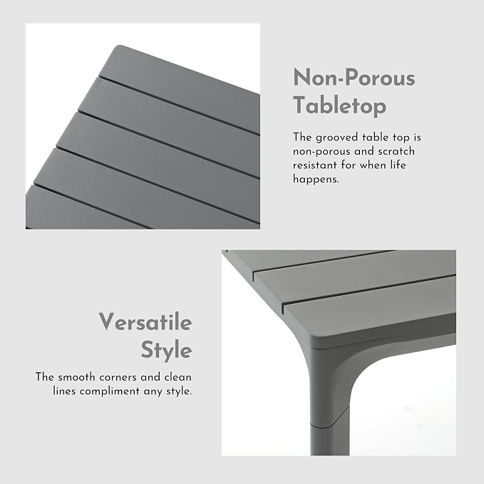 Modern Shade Cavo 67" All-Aluminum Outdoor Patio Dining Table, Minimalist Aluminum Patio Table with Elegant Easy-Clean Surface, Weather-Resistant Outdoor Dining Table for Garden, Indoor, Gray