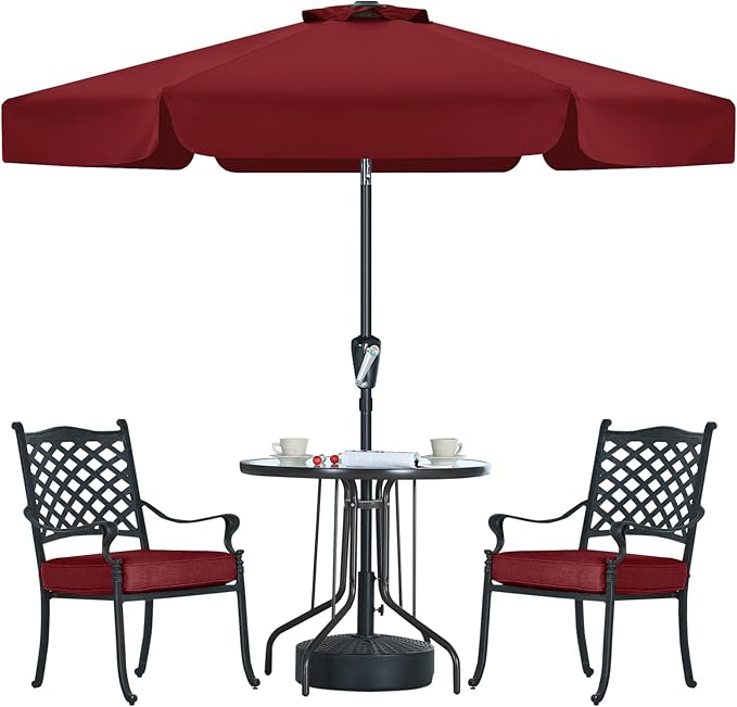 MASTERCANOPY 7.5ft Patio Umbrella with Valance, Crank and Tilt – 6 Ribs Outdoor Market Umbrella, UV/Fade Resistant, Waterproof Canopy with Wind Vent for Garden, Deck, Backyard, Pool (Burgundy)