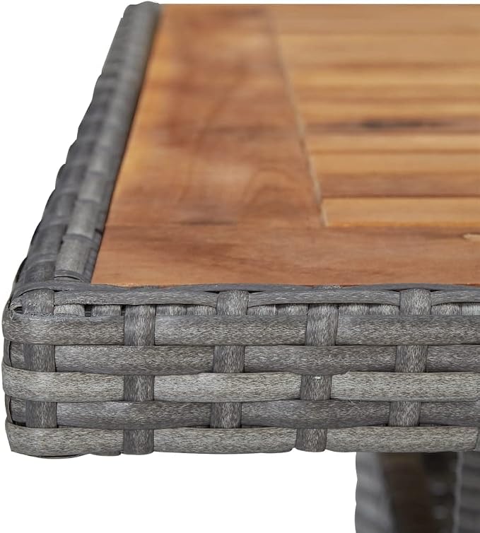 vidaXL Patio Dining Table, Patio Table with Storage, Outdoor Table, Garden Furniture for Porch Deck Lawn Backyard Balcony, Solid Acacia Wood PE Rattan