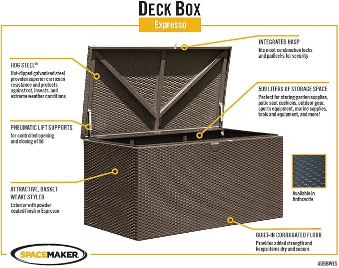 Arrow 4' x 2' x 2' Spacemaker Espresso 134 Gallon Hot-Dipped Galvanized Steel Storage Deck Box