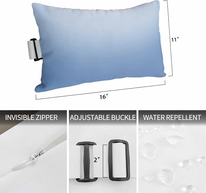Light Blue Ombre Outdoor Lumbar Pillows 11x16 Set of 2, Modern Rustic Aqua Gradient Waterproof Throw Pillow Covers with Insert, Decorative Pillowcase Cushion for Couch Sofa Bed