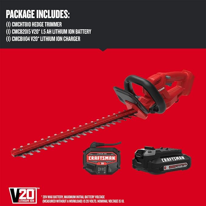 Craftsman V20 Cordless Hedge Trimmer (CMCHT810C1) and CRAFTSMAN 20V MAX Cordless Leaf Blower Kit (CMCBL710D1) Bundle