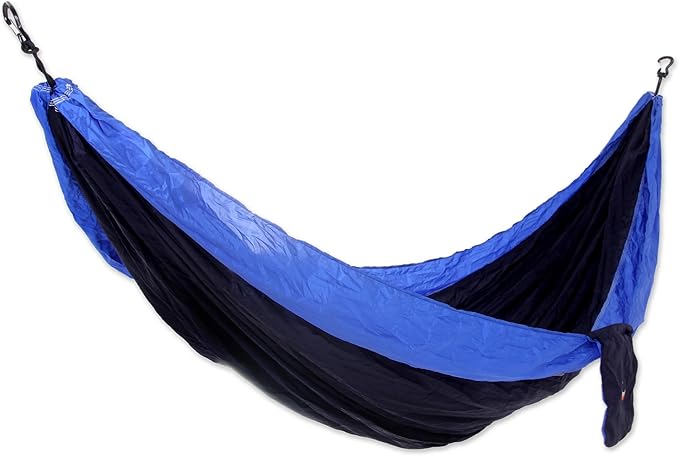 NOVICA Black with Blue Trim Parachute Portable 2 Person XL Camping Hammock with Hanging Straps, 'Pacific Dreams' (Double)