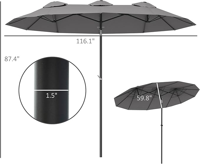 Outsunny Double Sided Patio Umbrella, 9.5' Large Outdoor Market Umbrella with Tilt and Crank, 3 Air Vents and 12 Ribs, for Garden, Deck, Pool
