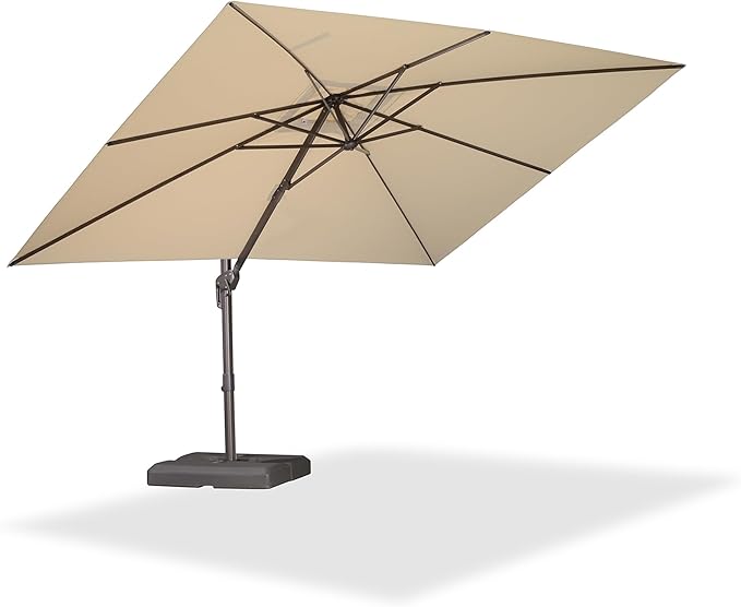 PURPLE LEAF 9' X 11.5' Rectangle Cantilever Umbrella Patio Umbrella Outdoor Aluminum Offset Antique Bronze Hanging Umbrella with 360-degree Rotation for Pool Garden Backyard Deck, Beige