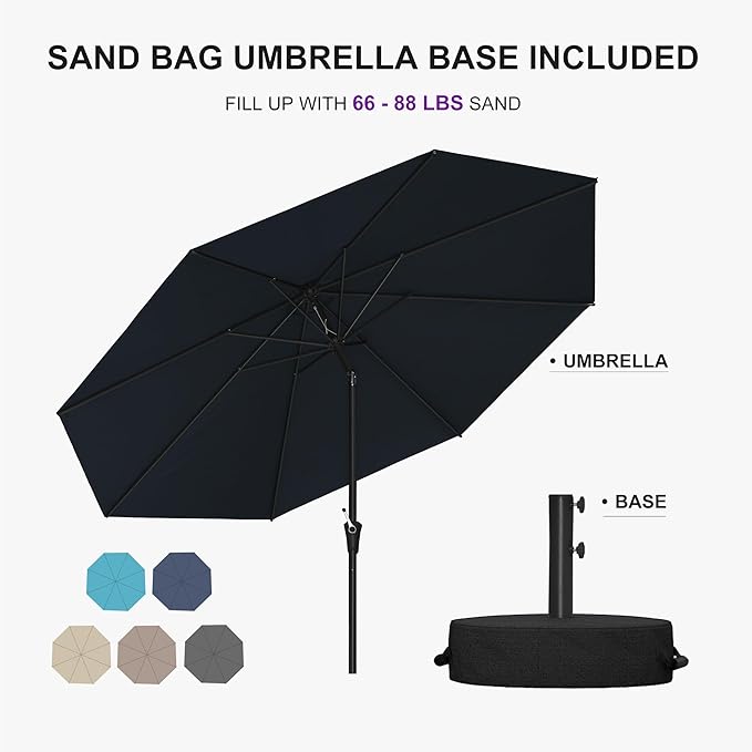 PURPLE LEAF 9' Round Patio Umbrella Outdoor Table Umbrella Aluminum Frame Market Umbrella with 8 Sturdy Ribs & Tilt for Garden Deck Lawn Pool Navy Blue