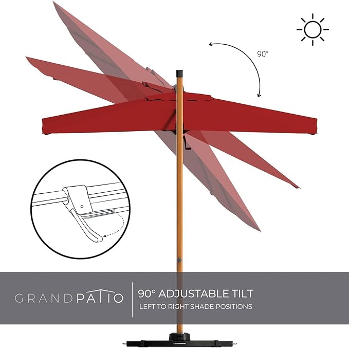 Grand patio 10FT Patio Umbrella, Aluminum Cantilever Umbrella with Round Canopy, Outdoor Offset Umbrella for Patio, Garden, Deck, Red