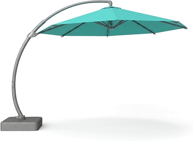 11 FT Cantilever Umbrella with Base Included, Large Round 360° Rotation Offset Umbrella Outdoor Patio, Heavy Duty Aluminum Frame, Sand-Weighted Stand, for Deck, Backyard, Pool, Garden (Turquoise Blue)