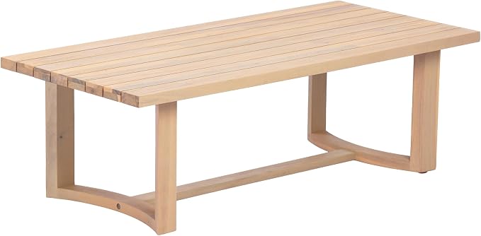 Merax Patio Acacia Wood Coffee Table with Slatted Tabletop Design, Outdoor All-Weather Center Tables for Porch, Lawn, Backyard, Balcony, Easy Assemble,Light Teak