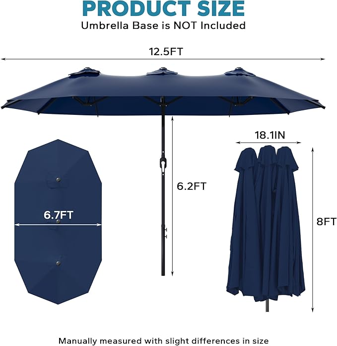12.5ft Outdoor Patio Double-sided Umbrella with Crank Handle, Large Umbrella for Garden, Poolside, Backyard (Navy)