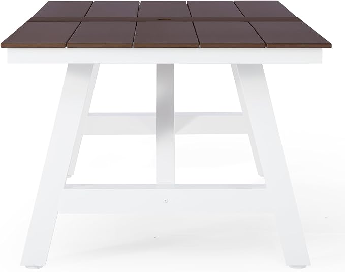 WestinTrends Cape May 90" HDPE Rectangle Outdoor Patio Dining Table with Umbrella Hole and Metal Frame, Dark Brown