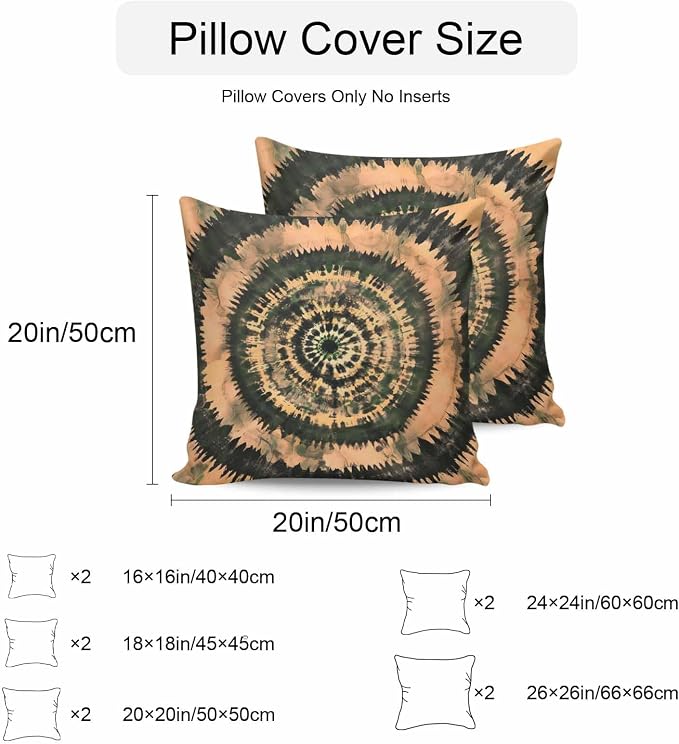 Vandarllin Outdoor Throw Pillows Covers 16x16 inch Set of 2 Waterproof Brown Tie-Dye Art Decorative Zippered Cushion Covers for Patio Furniture, Abstract Boho Tribe Lumbar Pillowcases