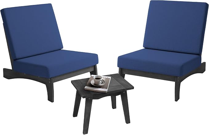 Pia Ricoo 3 Piece Patio Bistro Set with Patio Chairs and Table, Heavy Duty Wood Patio Furniture Set, All-Weather Outdoor Chairs for Balcony, Deck, Poolside, Porch - Navy/Dark