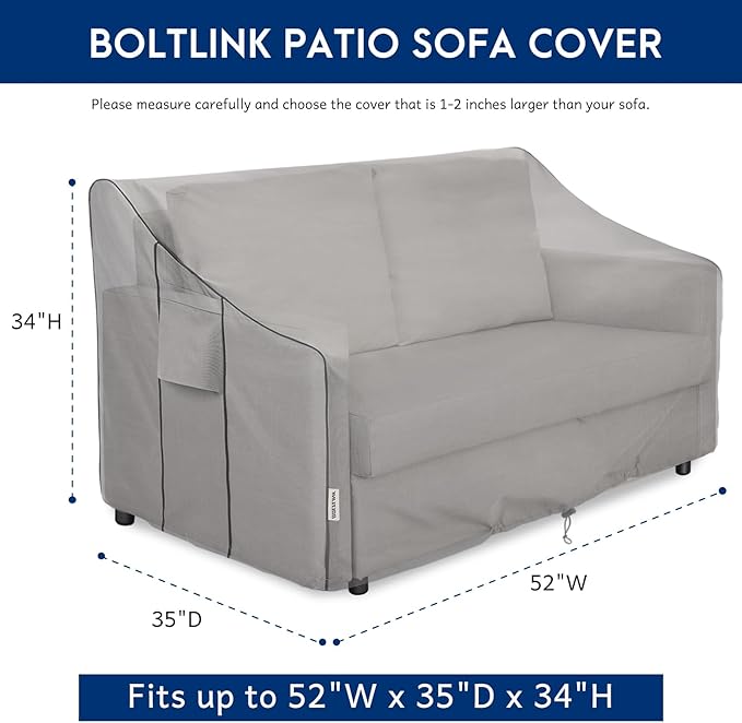Patio Sofa Cover Waterproof, Heavy Duty 600D Oxford Fabric with UV Protection & Air Vents, Fits 52"W x 35"D x 34"H Inches for Outdoor Couch, Loveseat, Garden Furniture