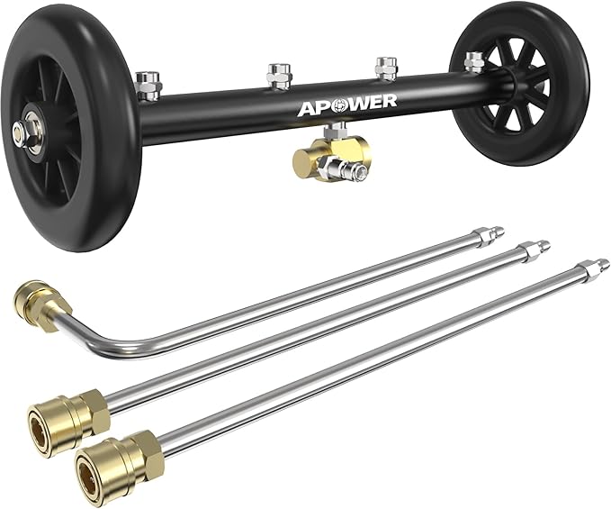Undercarriage Pressure Washer Attachment, 16" Water Broom and Under Carriage Car Cleaner, Electric Power Wash Accessories with 3 Pieces Extension Wand, 1/4" Connector, 4000 PSI, Black