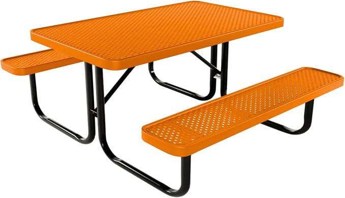 COATEDOUTDOORFURNITURE Heavy-Duty Portable Outdoor Kids Table, Punched Steel Kids Picnic Table, Commercial-Grade Picnic Table, Made in America (4ft Rectangular, Childrens, Textured Orange)