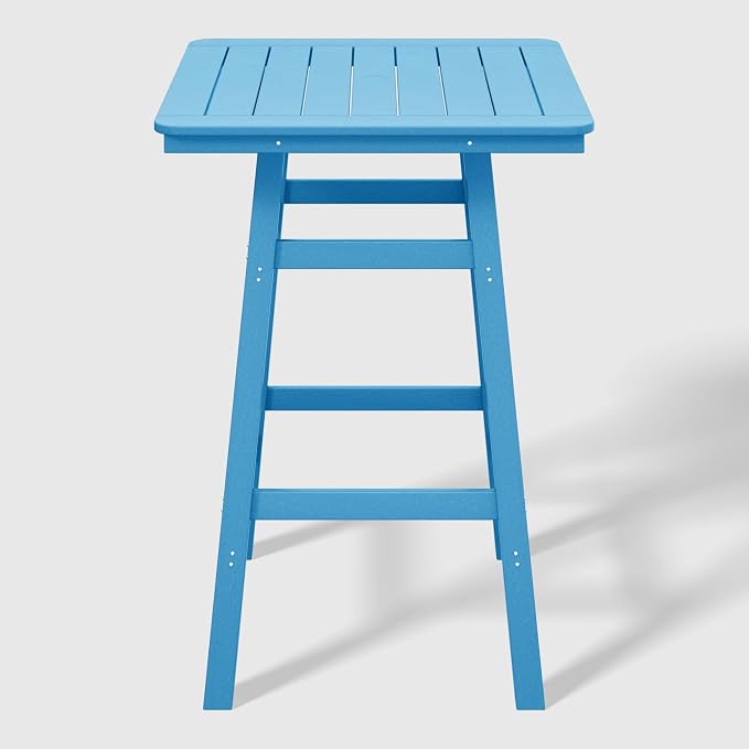 WestinTrends Malibu Square Outdoor Patio Bistro Bar Table with Umbrella Hole 42" Tall, Pacific Blue