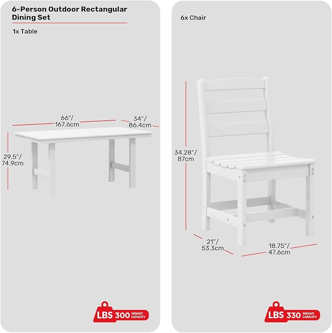 Costaelm Palms 7-Piece HDPE Outdoor Rectangular Patio Dining Table Set with Side Chairs, White