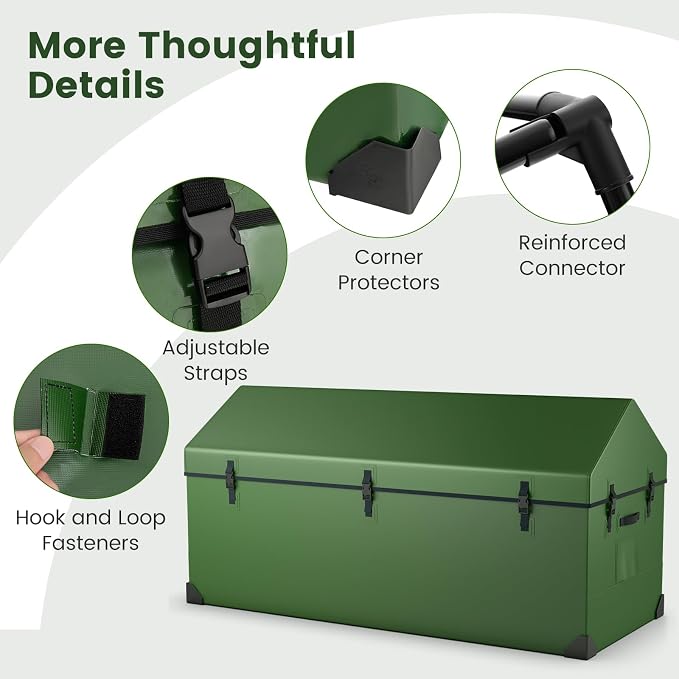 Goplus Outdoor Storage Box, 174 Gallon All Weather Outside Storage Container w/Convenient Handles & Breathable Mesh Vent, Large Waterproof Tarpaulin Deck Box for Poolside, Garden, Yard, Camping, Green
