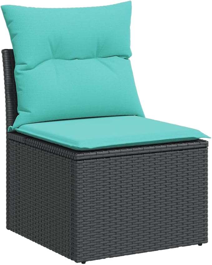 vidaXL Patio Sofa Set with Cushions 13 Piece, Sectional Sofa with Glass Table, Outdoor Conversation Set, Modern Style, Black Poly Rattan
