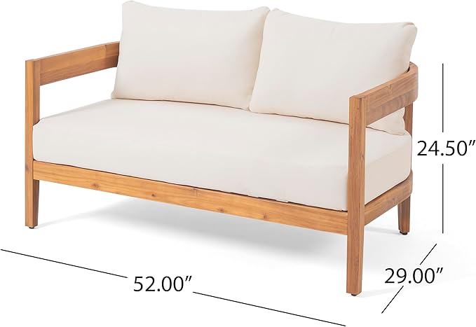 Merax 5pcs Outdoor Acacia Wood Conversation Set with 2 Chais,Loveseat,3-Seater Sofa and Coffe Table,with Cushions for Patio,Garden