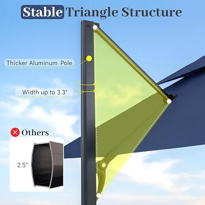 Tangkula 10 FT Patio Cantilever Umbrella, Large Square Offset Hanging Umbrella w/ 360° Rotation, 8 Sturdy Ribs, Air Vent & Cross Base, Heavy-Duty Outdoor Sun Shade for Backyard Pool Garden Deck, Navy Blue