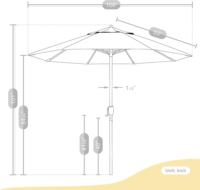 California Umbrella 9' Round Aluminum Outdoor Deck, Pool or Patio Umbrella, Crank Lift, Auto Tilt, Bronze Pole, Champagne Olefin