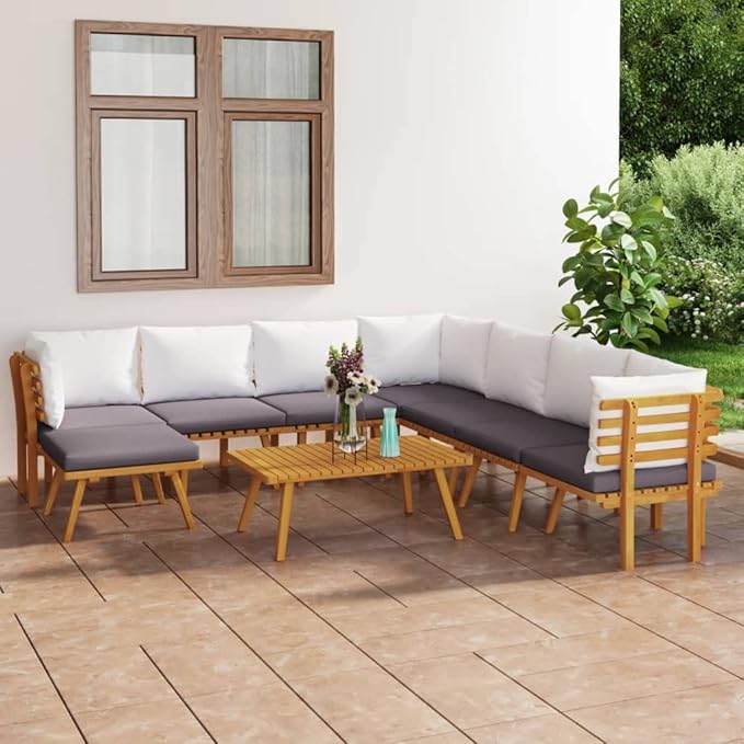 Patio Lounge Set with Cushions,Patio Furniture Sets,Patio Conversation Sets,Outdoor Furniture Sets,for Garden,Backyard,Outdoor,9 Piece Solid Acacia Wood