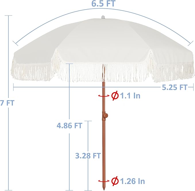 Blissun 6.5ft Patio Umbrella with Push Button Tilt & Height Adjustable, UV50+ Sun Protection with Sturdy Fiberglass Ribs & Iron Pole, Market Umbrella for Outdoor Table Garden Backyard Beach