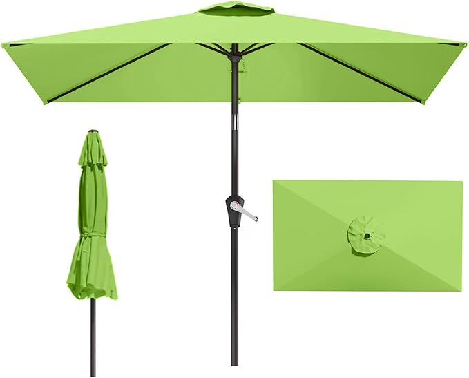 6.5x10FT Patio Umbrella, Outdoor Umbrella with Push Button Tilt and Crank, 8 Sturdy Ribs, UV Protection & Waterproof Market Umbrella for Pool, Backyard, Beach,Deck (Apple Green)