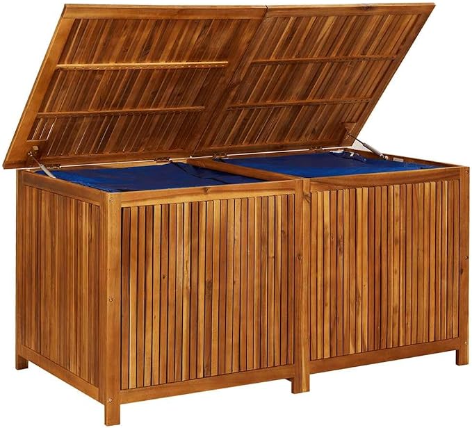 Garden Storage Box, Solid Acacia Wood Outdoor Cushion Box, Large Wood Deck Box for Patio Furniture, Pillows and Gardening Tools, Oiled Finish, 59.1 x 31.5 x 29.5 in, Brown