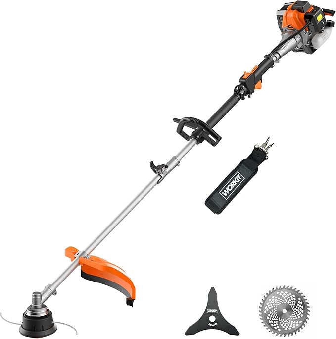 WORKIT 25.4CC Gas String Trimmer 3 in 1 Weed Wacker Commercial Grade 2-Cycle Gas Weed Eater with 17" String Trimmer, Edger & Heavy Duty Brush Cutter - Includes 40T/3T Blades & Shoulder Strap