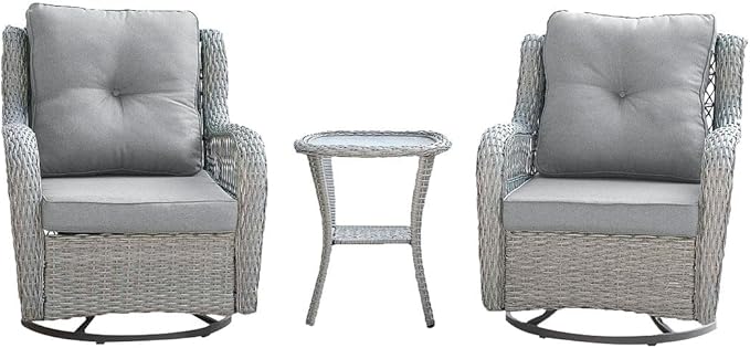 Fruttuo Swivel Steel Rattan Patio Conversation Set with Cushion Grey - 3 Piece