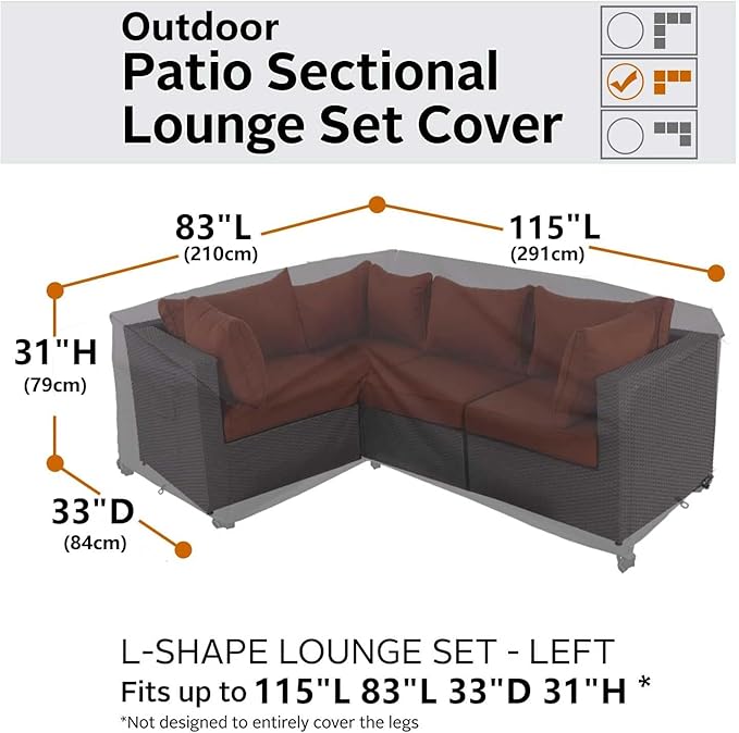 Heavy Duty Outdoor Sectional Sofa Cover, 83"X115" L Shaped Waterproof 600D Patio Sectional Couch Cover, Lawn Patio Furniture Cover (Midnight Black, L-Shaped-Left Facing-83 x115)