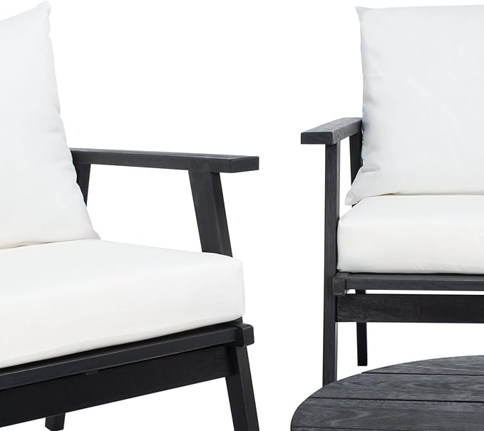 SAFAVIEH Outdoor Collection Deacon Black/Beige Cushion 4-Piece Conversation Patio Set