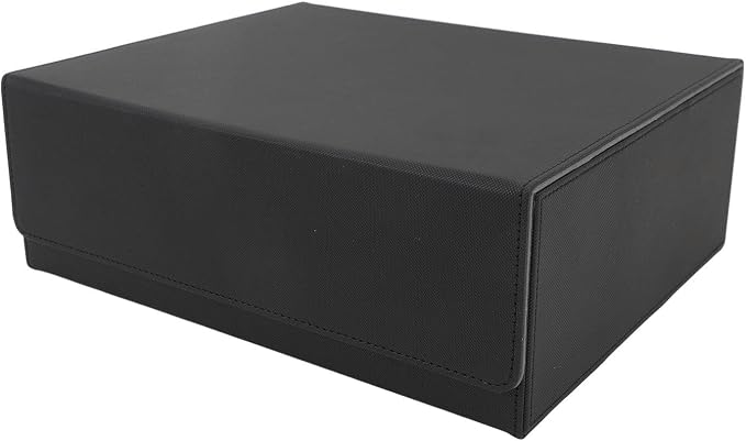 Pissente Card Deck Box 3 Rows Large Capacity Magnetic Closure PU Leather Card Deck Storage Case for Game Cards Tarot Cards (Black Shell with Grey Lining)