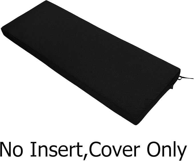 FUNHOME Outdoor Bench Cushion Cover 42 x18 x 3 inch,Water Resistant Cover with Zipper&Ties,Fade-Resistant Slipcover,Patio Porch Swing Cushion Cover Replacement Only,No Insert(Black)